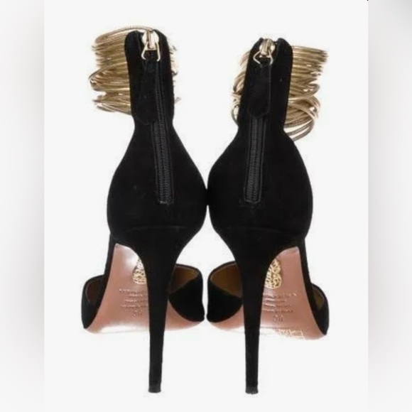 Aquazzura Suede Colorblock Pattern D’Orsay Pumps, Size US11, IT 41. Black & gold - Picture 3 of 10